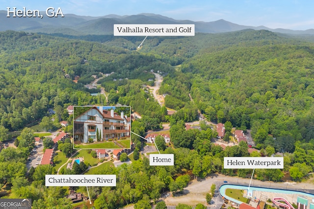 327 Brucken Strasse Unit 609, Helen, GA 30545 - aerial view of a heavily wooded area and a mountainous background
