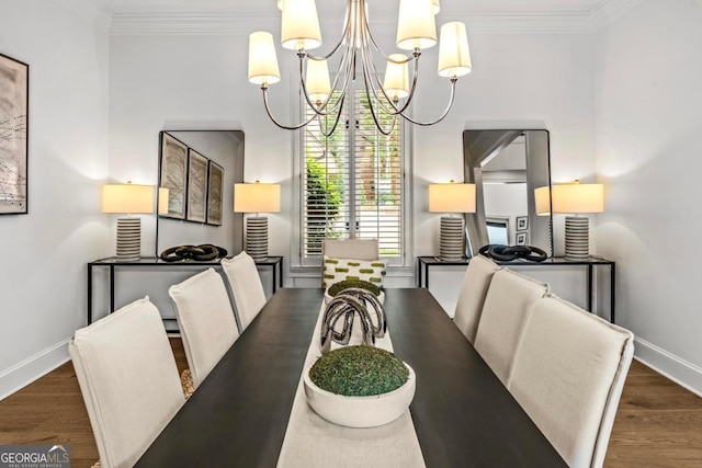 117 W View Way, Eatonton, GA 31024 - dining space with a chandelier, wood finished floors, and ornamental molding