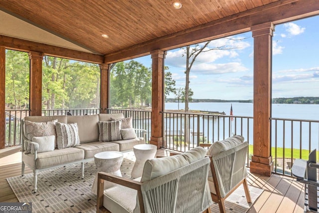 117 W View Way, Eatonton, GA 31024 - sunroom / solarium featuring a water view and lofted ceiling