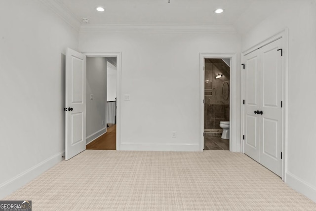 117 W View Way, Eatonton, GA 31024 - unfurnished bedroom featuring carpet floors, ornamental molding, ensuite bathroom, and recessed lighting