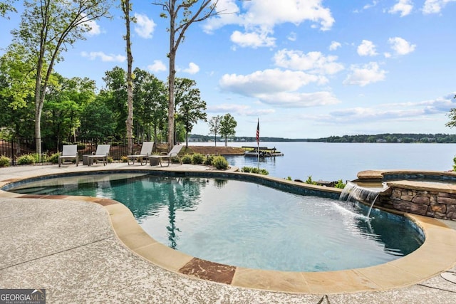 117 W View Way, Eatonton, GA 31024 - view of pool with a patio area, a water view, and a pool with connected hot tub