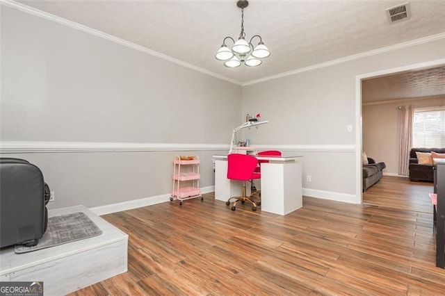 365 Winding River Dr Unit # E, Atlanta, GA 30350 - home office with ornamental molding, wood finished floors, a chandelier, and baseboards