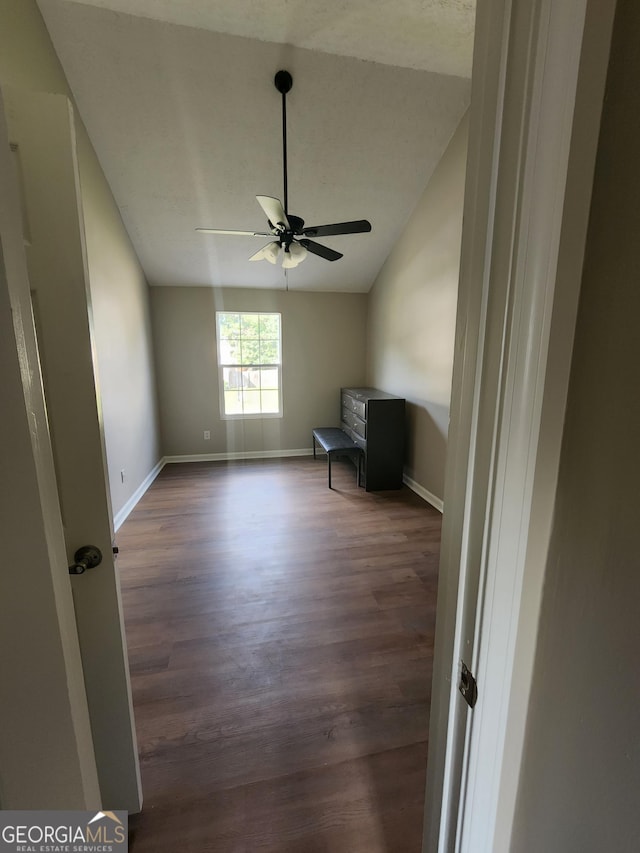 170 Inverness Trce, Riverdale, GA 30274 - unfurnished room featuring a ceiling fan, wood finished floors, baseboards, and vaulted ceiling