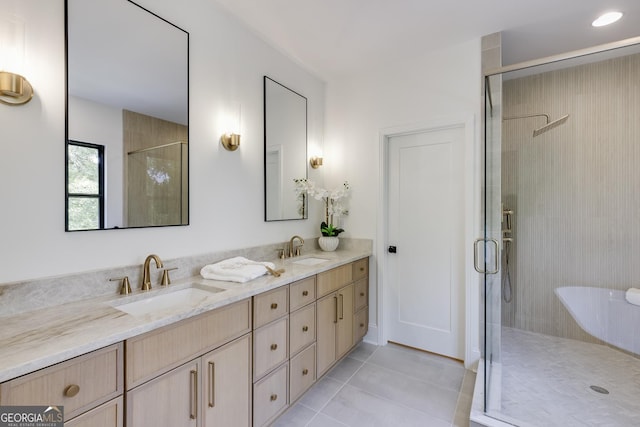 2745 S Bamby Ln NE, Brookhaven, GA 30319 - bathroom with tile patterned floors, a stall shower, and double vanity