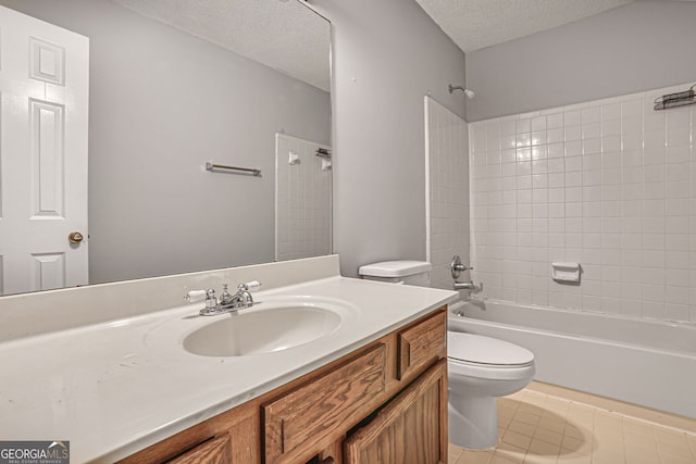 1417 Poplar Pointe SE, Smyrna, GA 30082 - full bathroom featuring toilet, vanity, a textured ceiling, shower / washtub combination, and tile patterned floors