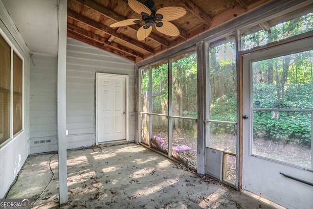 1417 Poplar Pointe SE, Smyrna, GA 30082 - unfurnished sunroom featuring ceiling fan and lofted ceiling