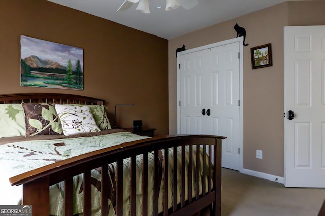8035 Magnolia Way, Roswell, GA 30075 - bedroom featuring a closet, ceiling fan, and baseboards