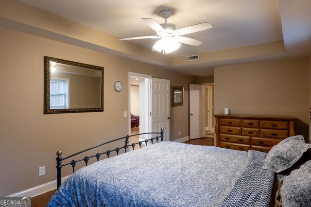 8035 Magnolia Way, Roswell, GA 30075 - bedroom featuring baseboards, a ceiling fan, and dark wood finished floors