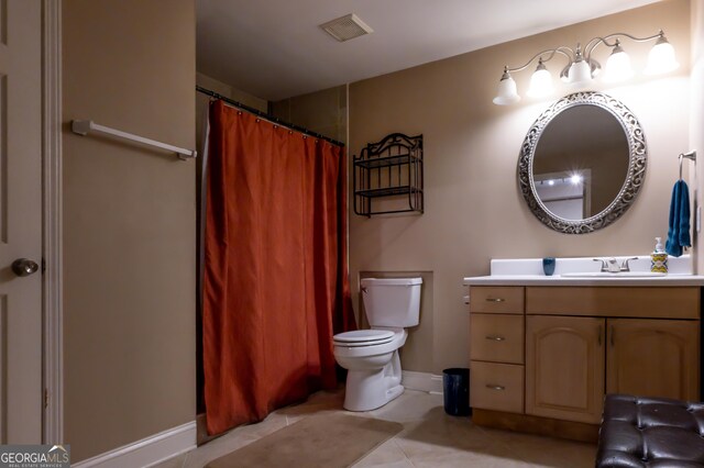 8035 Magnolia Way, Roswell, GA 30075 - full bath featuring vanity, toilet, tile patterned floors, curtained shower, and baseboards