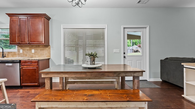 572 Boulder View Pkwy, Dallas, GA 30157 - dining space with dark wood-style flooring, plenty of natural light, and a chandelier