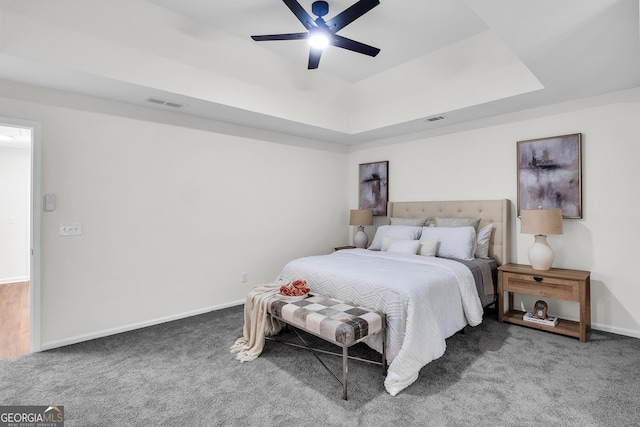 1172 Rockmart Cir NW, Kennesaw, GA 30144 - carpeted bedroom featuring a tray ceiling and a ceiling fan