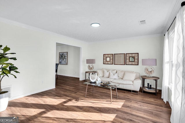 1172 Rockmart Cir NW, Kennesaw, GA 30144 - living room with crown molding and wood finished floors