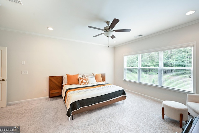 20056 Windalier Way, Roswell, GA 30076 - carpeted bedroom featuring baseboards, crown molding, recessed lighting, and ceiling fan