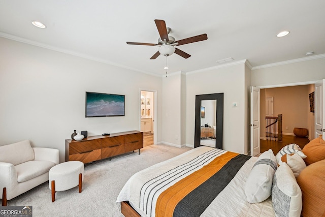 20056 Windalier Way, Roswell, GA 30076 - bedroom featuring ornamental molding, recessed lighting, baseboards, and ceiling fan