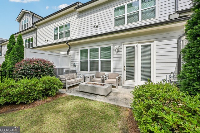 20056 Windalier Way, Roswell, GA 30076 - rear view of property with an outdoor living space with a fire pit and a patio area