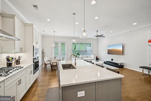 20056 Windalier Way, Roswell, GA 30076 - kitchen with a sink, stainless steel appliances, recessed lighting, dark wood finished floors, and open floor plan