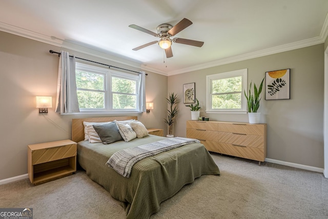 205 Plantation Rd SW, Smyrna, GA 30082 - bedroom with crown molding, light colored carpet, and a ceiling fan