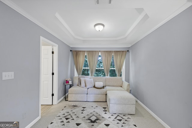 3535 Fairgreen Ct, Douglasville, GA 30135 - carpeted living area featuring a raised ceiling, baseboards, and ornamental molding