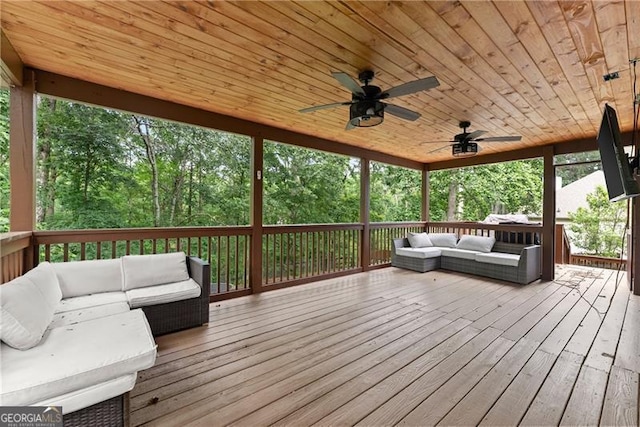 5510 Pilgrim Point Ext, Cumming, GA 30041 - wooden deck featuring an outdoor hangout area and a ceiling fan