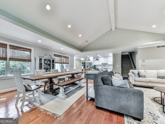 646 Darlington Cir NE, Atlanta, GA 30305 - living room with stairway, light wood-style floors, and recessed lighting