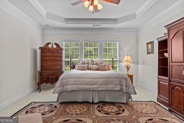 1000 Deep Water Way, Greensboro, GA 30642 - bedroom with light carpet, a raised ceiling, crown molding, and baseboards