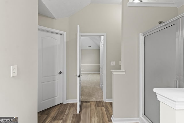165 Heaton Place Trl, Covington, GA 30016 - bathroom with wood finished floors, lofted ceiling, and baseboards