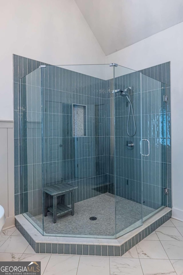 1753 Russell St SE, Atlanta, GA 30316 - full bath with marble look tile flooring and a stall shower