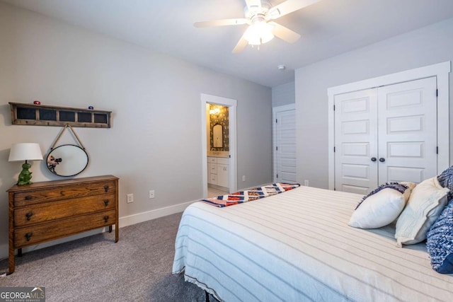 1753 Russell St SE, Atlanta, GA 30316 - bedroom with carpet, baseboards, a closet, a ceiling fan, and ensuite bathroom