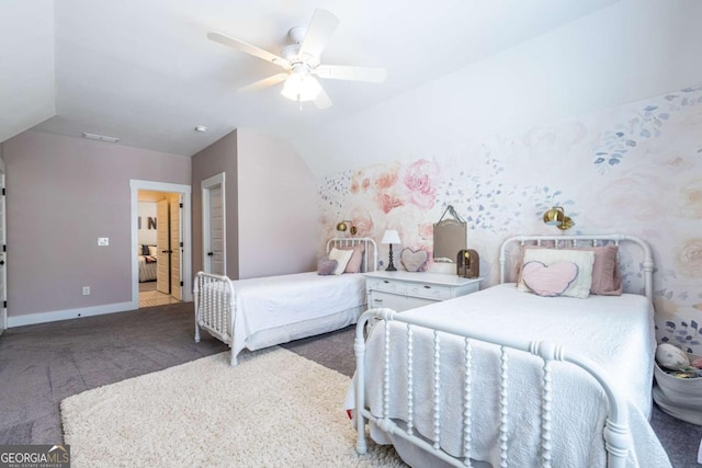 1753 Russell St SE, Atlanta, GA 30316 - bedroom featuring carpet flooring, baseboards, vaulted ceiling, and ceiling fan