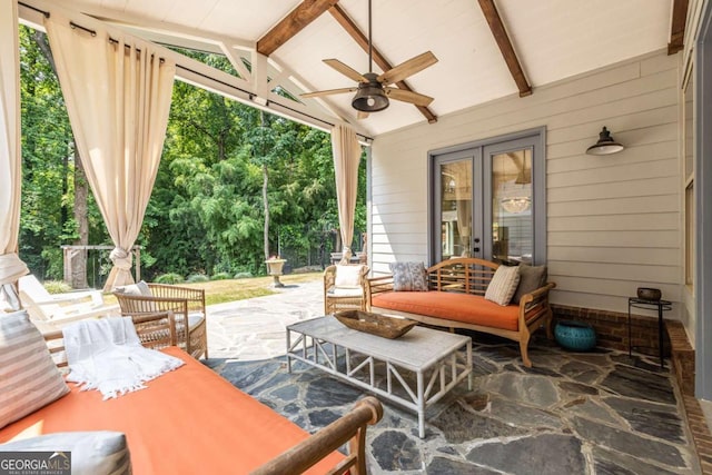 1753 Russell St SE, Atlanta, GA 30316 - view of patio / terrace with a ceiling fan, an outdoor living space, and french doors