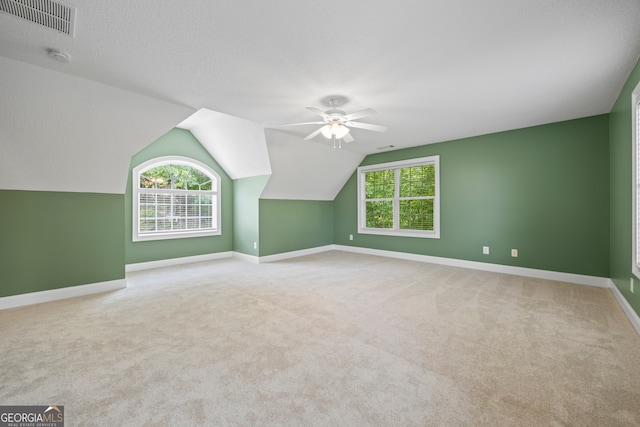 894 Oak Pointe Dr, Cleveland, GA 30528 - additional living space featuring a ceiling fan, carpet flooring, healthy amount of natural light, baseboards, and lofted ceiling