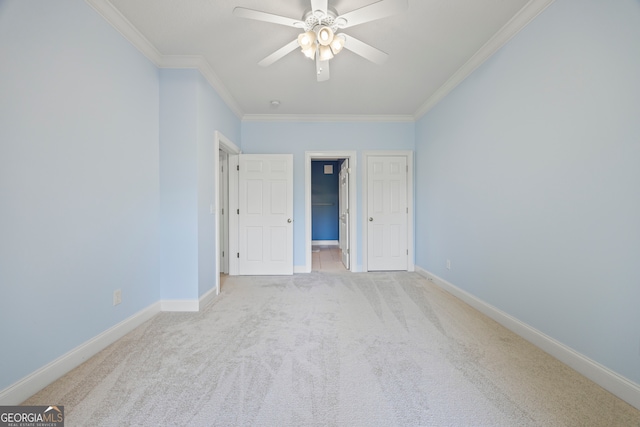 894 Oak Pointe Dr, Cleveland, GA 30528 - unfurnished bedroom with ornamental molding, carpet flooring, baseboards, and a ceiling fan