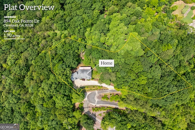 894 Oak Pointe Dr, Cleveland, GA 30528 - view of property location with property parcel outlined and a forest