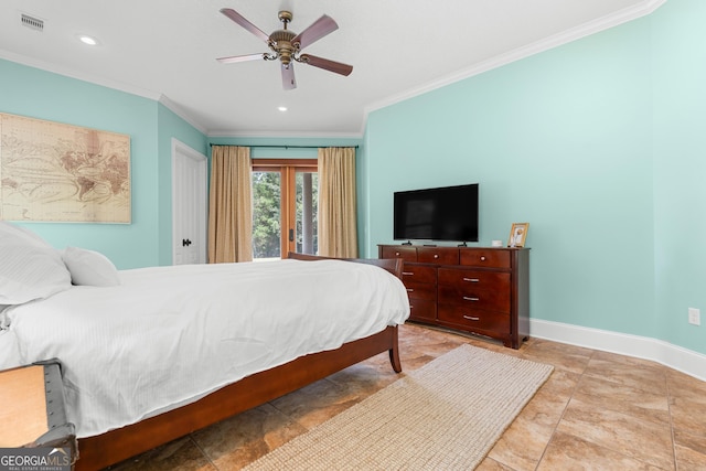 353 Indigo Hills Rd, Pembroke, GA 31321 - bedroom featuring ornamental molding, baseboards, a ceiling fan, and recessed lighting