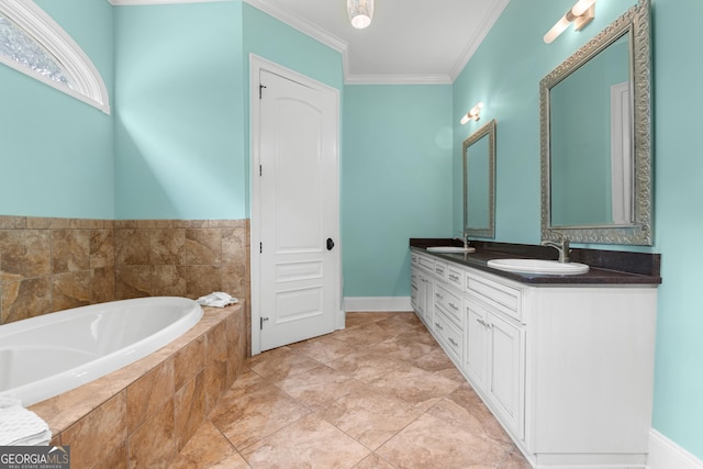 353 Indigo Hills Rd, Pembroke, GA 31321 - bathroom with double vanity, a garden tub, and ornamental molding