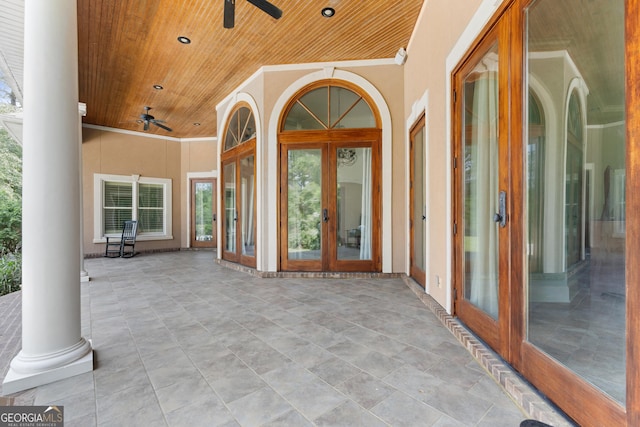 353 Indigo Hills Rd, Pembroke, GA 31321 - entrance to property featuring ceiling fan, french doors, stucco siding, and a patio