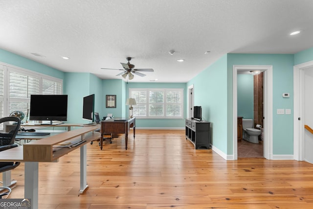 353 Indigo Hills Rd, Pembroke, GA 31321 - living area with a ceiling fan, an office area, recessed lighting, a textured ceiling, and baseboards