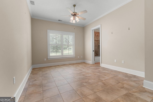 353 Indigo Hills Rd, Pembroke, GA 31321 - unfurnished room featuring a ceiling fan, ornamental molding, baseboards, and light tile patterned floors