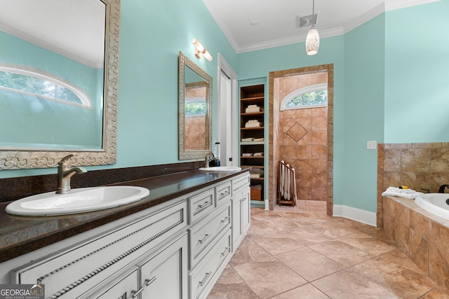 353 Indigo Hills Rd, Pembroke, GA 31321 - bathroom featuring a garden tub, double vanity, and crown molding