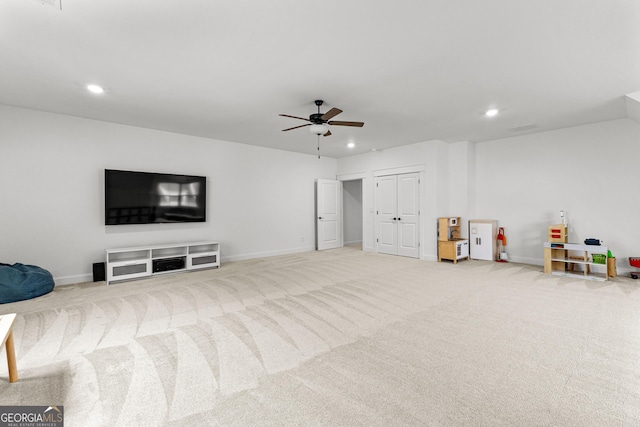 1102 Maybeck Way, Peachtree City, GA 30269 - carpeted living area with ceiling fan, recessed lighting, and baseboards