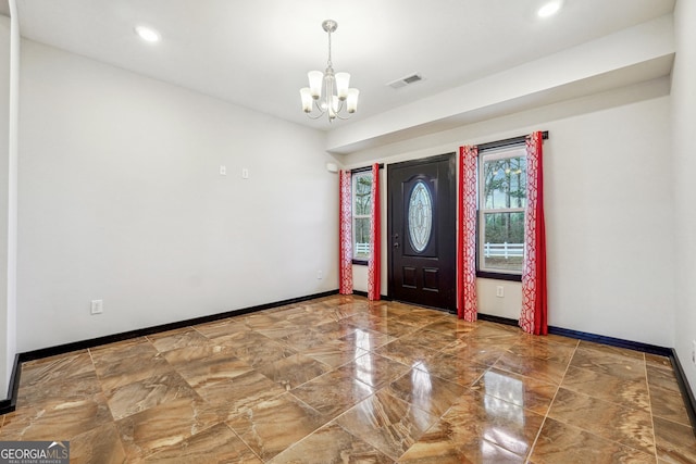 2711 Mcdonough Rd, Hampton, GA 30228 - foyer entrance featuring a chandelier, marble tiled flooring, baseboards, and recessed lighting