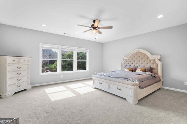 2029 Havenhurst Way, Auburn, GA 30011 - bedroom featuring carpet, baseboards, recessed lighting, and a ceiling fan