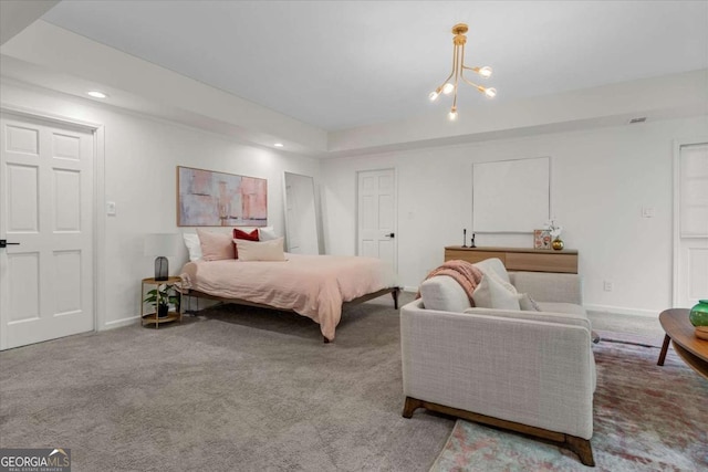 11785 Mountain Laurel Dr, Roswell, GA 30075 - carpeted bedroom featuring a chandelier, recessed lighting, and baseboards