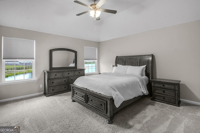 229 Wellspring Ter, Allenhurst, GA 31301 - bedroom with light colored carpet, baseboards, a ceiling fan, and vaulted ceiling