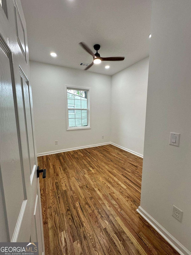 1766 W Lyle Ave, College Park, GA 30337 - unfurnished room featuring a ceiling fan, dark wood-type flooring, baseboards, and recessed lighting