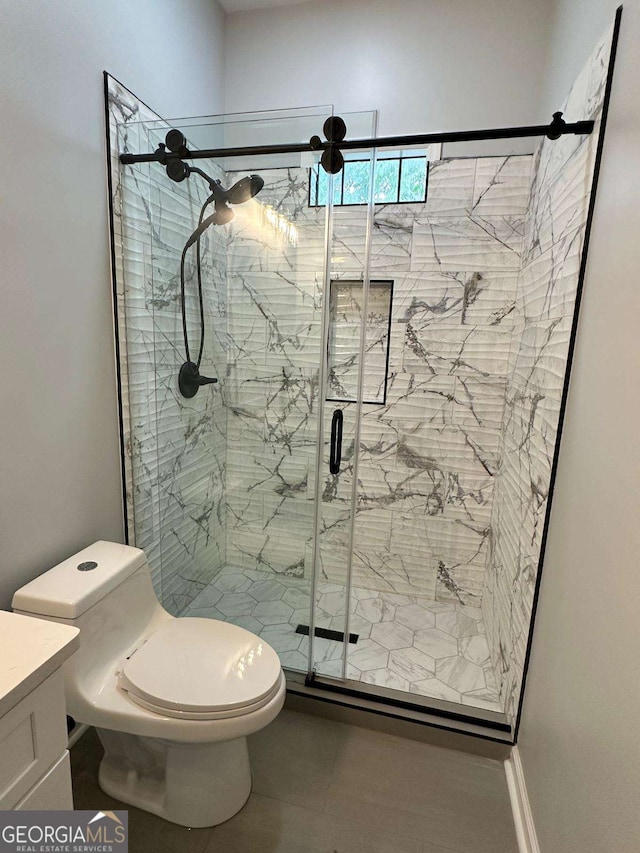 1766 W Lyle Ave, College Park, GA 30337 - full bath with a marble finish shower, vanity, and tile patterned floors