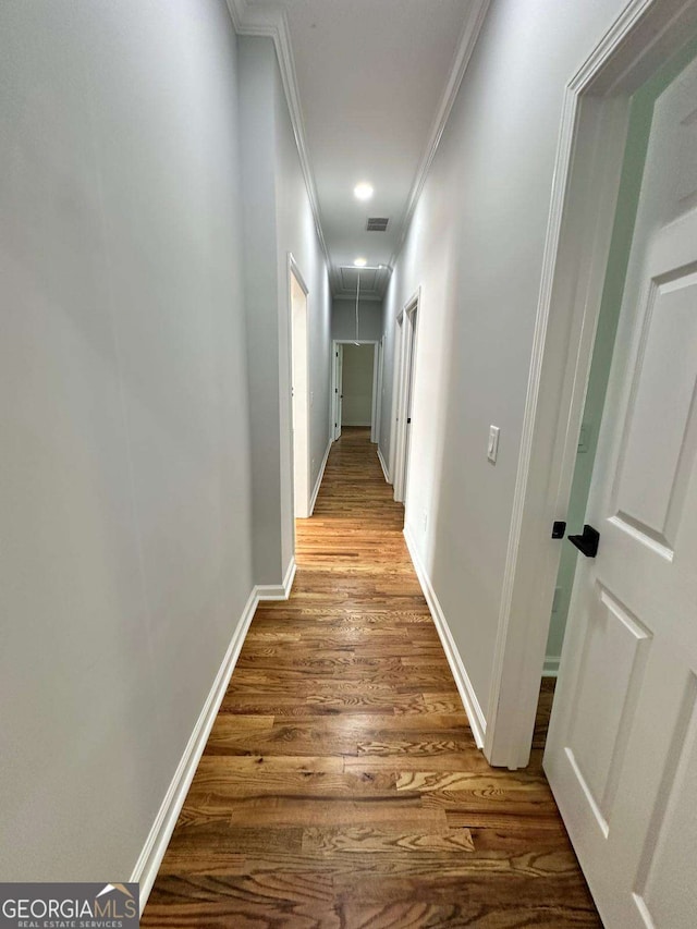 1766 W Lyle Ave, College Park, GA 30337 - corridor featuring attic access, ornamental molding, and wood finished floors