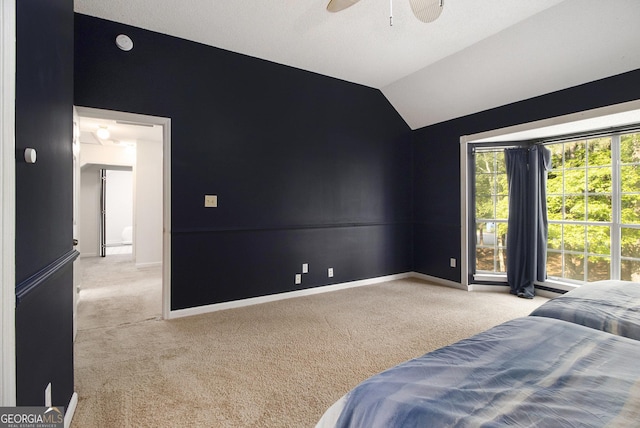 40 Briarwood Ln, Newnan, GA 30265 - bedroom with light colored carpet, lofted ceiling, baseboards, and a ceiling fan
