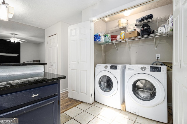 40 Briarwood Ln, Newnan, GA 30265 - laundry room with a ceiling fan, washer and clothes dryer, and light tile patterned floors
