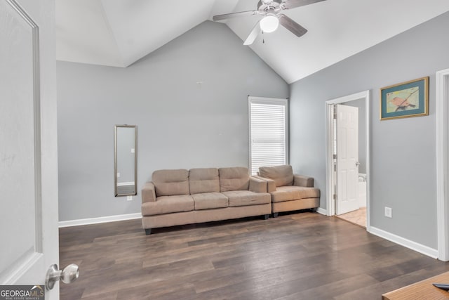 4044 Amberleigh Trce, Gainesville, GA 30507 - living room with a ceiling fan, high vaulted ceiling, wood finished floors, and baseboards